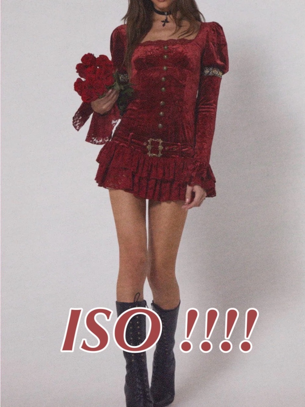 Do Not Buy! Red Velvet Gothic Mini Dress with Ruffle Skirt Dolls Kill